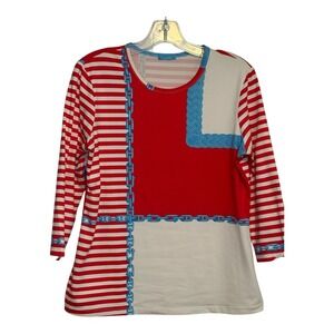J.McLaughlin Nautical Top Nylon Striped Chain Print Long Sleeve Red White Size L